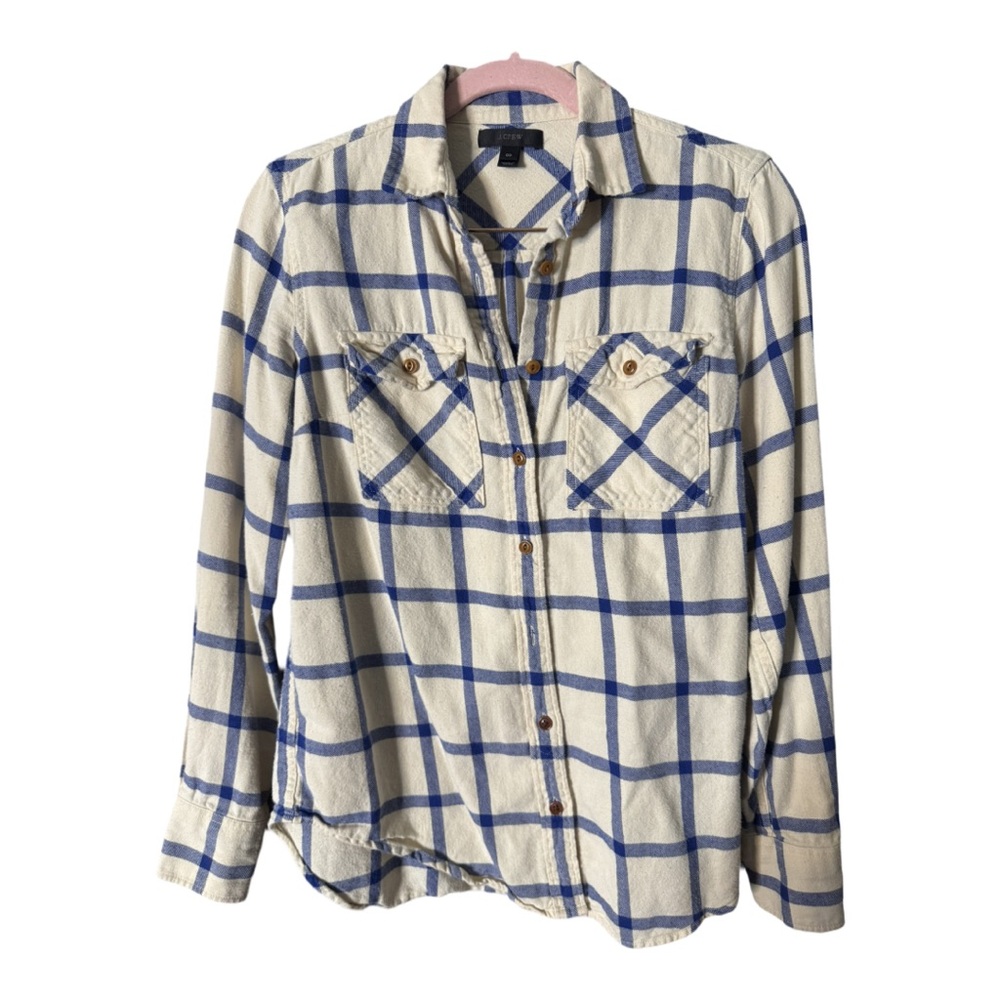 #5 J. Crew Cream & Navy Plaid Top